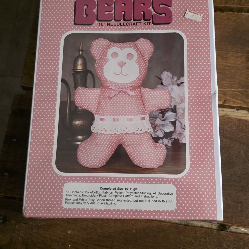 Trends Unlimited Inc. Teddy Bear Needlecraft Kit 10" Pink White Poly-Cotton